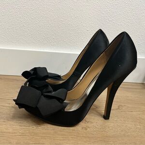 Badgley Mischka Black Satin Heels with Bow